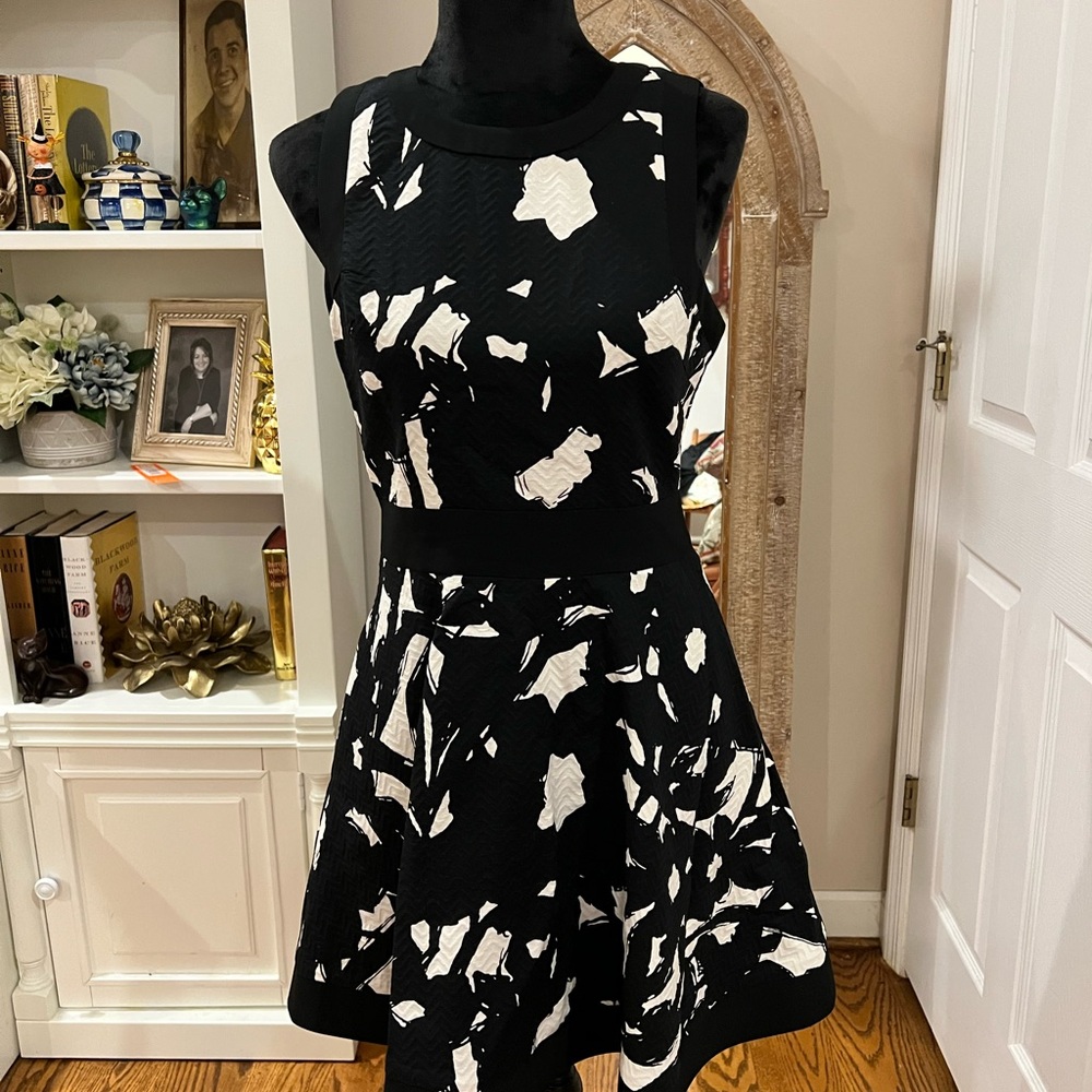 Banana Republic black and white mini fit & flare dress. Size 6. Worn once.